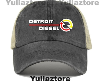 Cappellino da camionista in cotone lavato con stampa ricamata a macchina del logo Detroit Diesel Car, regolabile.