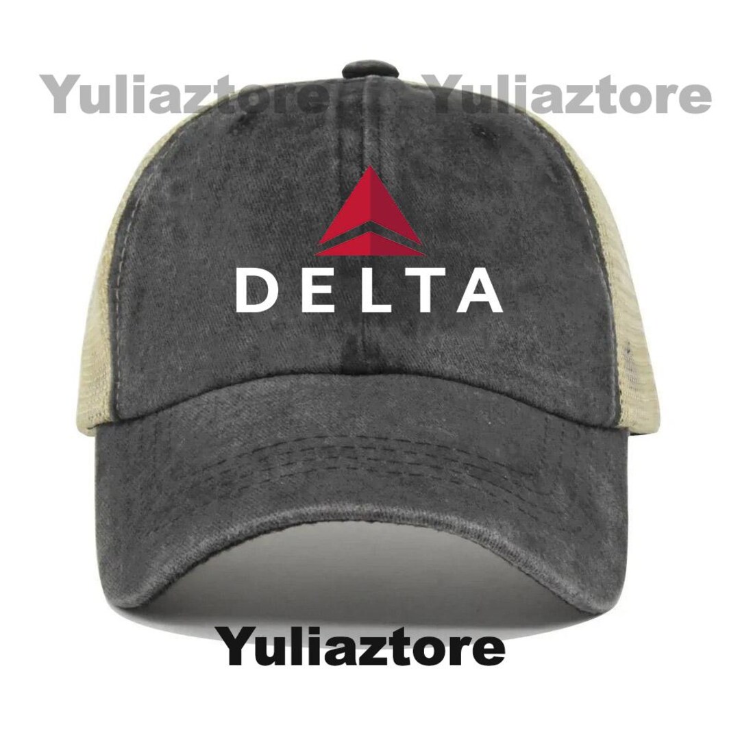 Delta Air Lines Sky Team Print Embroidery Logo Trucker Hat Washed ...