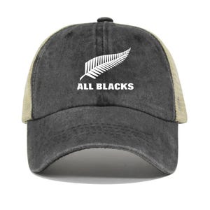All Blacks New Zealand National Rugby Team Print geborduurde truckerhoed gewassen katoenen mesh