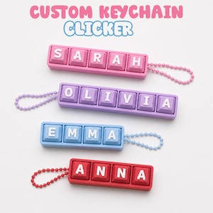 Personalized Name Keyboard Clicker Keychain, Custom 3D Printed Letter Fidget Toy, Stress Relief Backpack Charm, Cute Gift