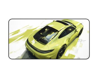 Moderne sportwagen bureaumat, grote gamingmuismat, groene performance auto bureaumat, automotive kantoorinrichting, autoliefhebber cadeau