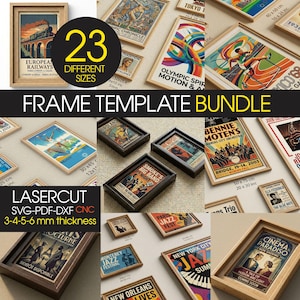 May include: A selection of framed vintage posters, featuring travel, jazz, and Olympic designs. The image displays various sizes and frame styles, with text including "European Railways" and "New York City Jazz". The bundle offers 23 different sizes.