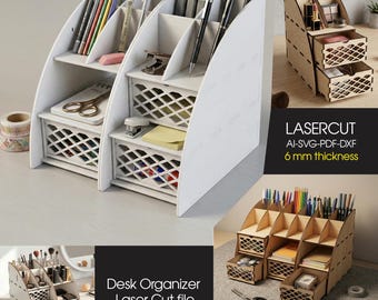 Organizer na biurko wycinany laserowo | Plany sklejki CNC w formacie SVG DXF (grubość 6 mm)