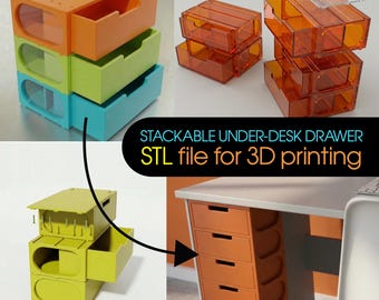 Szuflada biurkowa - składana pod spód - plik STL do druku 3D