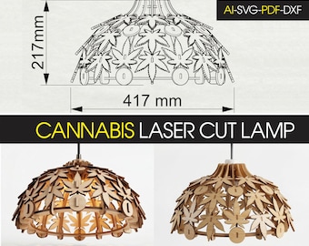 Lampa z konopiami cięta laserowo SVG | Liść marihuany | Plik laserowy Glowforge | Lampa drewniana | Ai Pdf DXF SVG | Grubość 3-4-5-6 mm