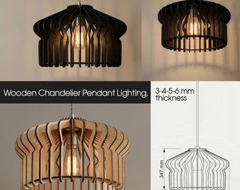 03-Lampa cięta laserowo, żyrandol z drewna, lampy wiszące, wzory lamp wiszących, grubość 3-4-5-6 mm, CNC