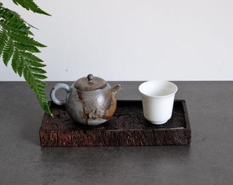 Handcrafted Iron Oak Wood Tea Tray & Serving Platter – Bowl | Multiple Sizes – Shou Sugi Ban Technique for Gong Fu Cha