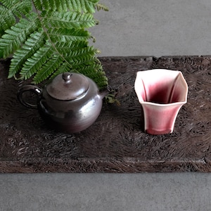 Jingdezhen Chai Shao Tea Cup – Copper Red Hexagon | Twice-Fired Wood Kiln | 60ml | #038