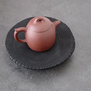 Natural Scorched Camphor Wood Platter with Three Carved Feet  – Organic Wooden Tea Board – Shou Sugi Ban Technique for Gong Fu Cha