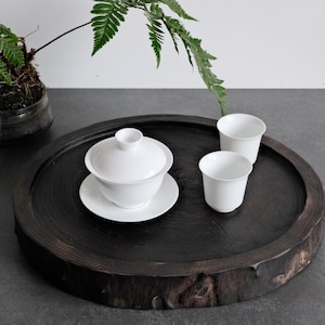 Minimalistisches Gaiwan- und Tassenset aus weißem Porzellan von Jingdezhen | Schlichtes Gong Fu Cha Tee-Set | 200 ml Gaiwan + 60 ml Tassen