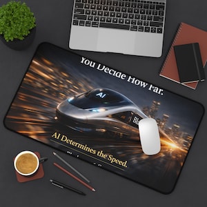AI-bureaumat – grote muismat voor productiviteit en focus | Futuristische technische werkruimte | Motiverende kantoorinrichting |
