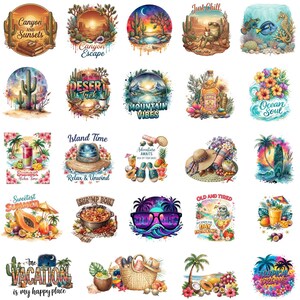 Summer Vibes PNG Bundle, Tropical Beach Clipart, Retro Beach Sublimation, Summer Vacation Graphics image 3