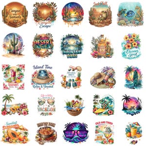 Summer Vibes PNG Bundle, Tropical Beach Clipart, Retro Beach Sublimation, Summer Vacation Graphics image 2