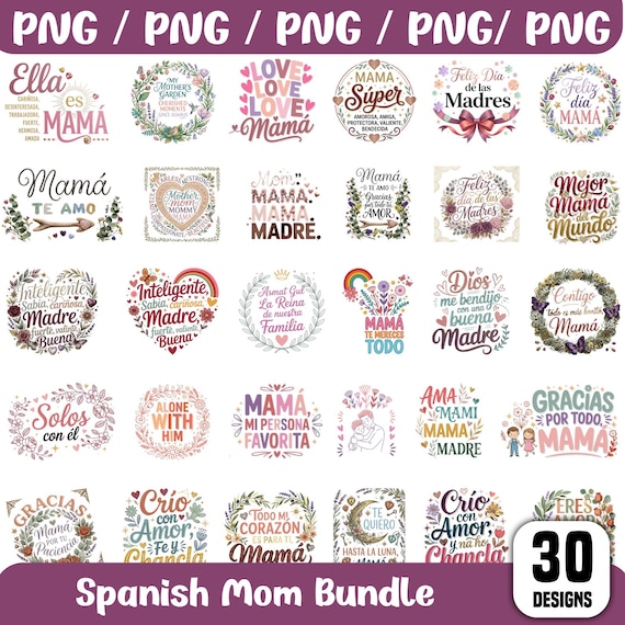 Spanish Mom Bundle, Designs SVG PNG,  Madre Quotes, Digital Download