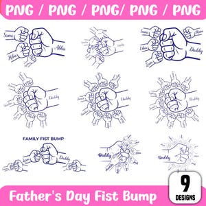 Fathers Day Fist Bump, Set , Dad Fist Bump , Fathers Day Design, Baby Toddler Kid Dad, Fist Bump, Customized Name SVG, Family SVG