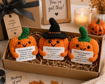 Crochet Emotional Support Pumpkin, Halloween Gift, Handmade Pumpkin Decor, Positive Pumpkin Desk Buddy, Encouragement Gift