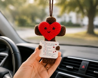 Personalisierte christliche Kreuz Auto Anhänger - John 3:16 Valentinstag Geschenk für sie ihn - handgemachtes gehäkeltes Herz Kreuz - religiöses Taufe Geschenk verpackt