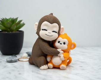 Punch Monkey Punch-kun Hugging Oran-mama Japanese macaque | Ichikawa Zoo 3D Print Multi-Color