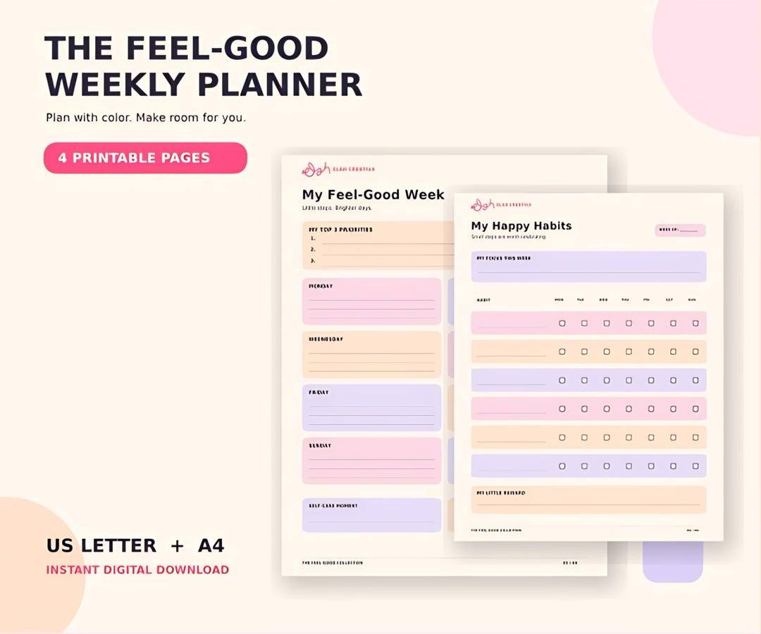 Colorful Self Care Planner Printable, Weekly Planner With Habit Tracker ...