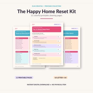 Cleaning Checklist Printable, Home Reset Planner, Weekly Cleaning Schedule, Room by Room Checklist, 11 Page PDF