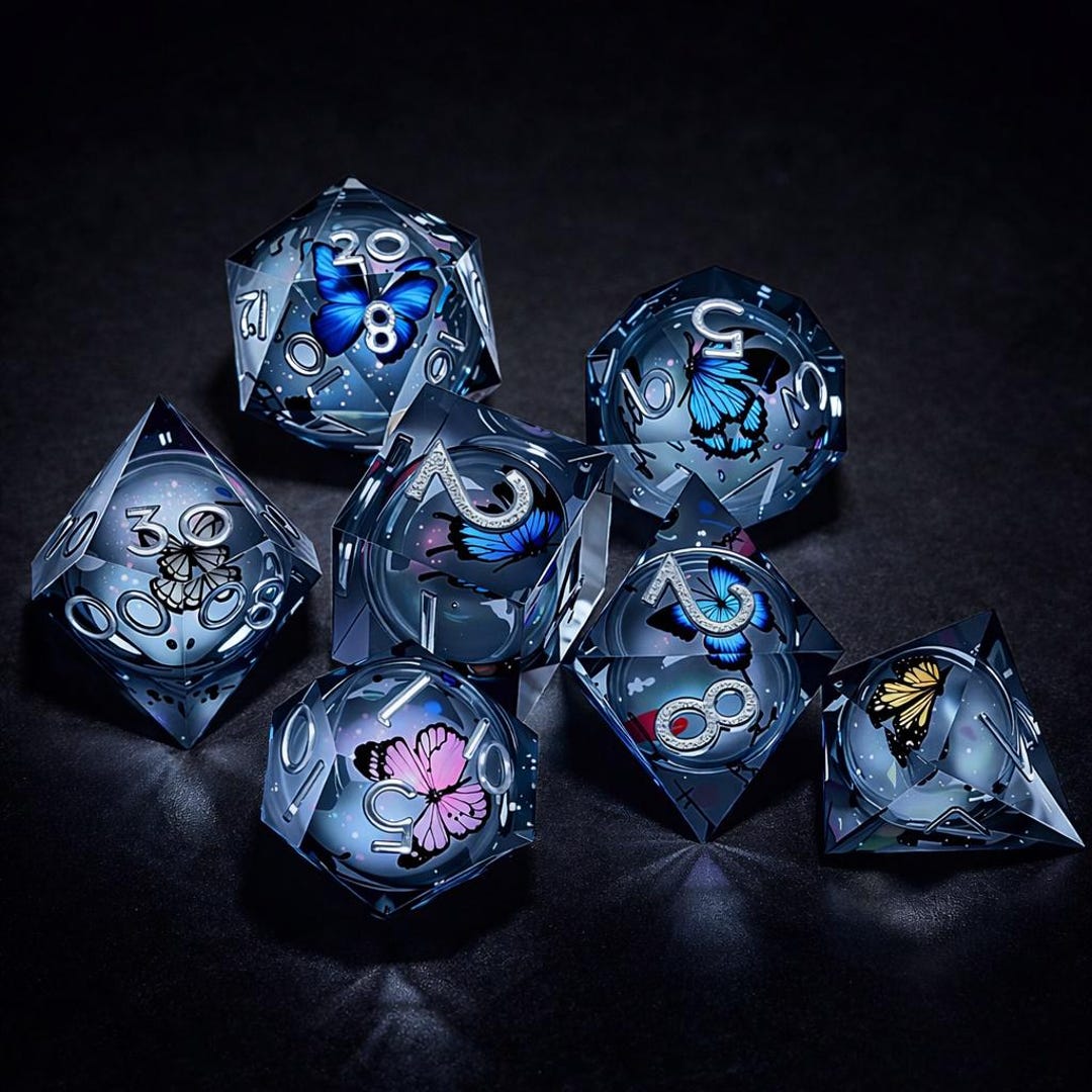 Rpg Butterfly Butterfly Glass DND Dice Set – Crystal Style Polyhedral RPG Dice ...