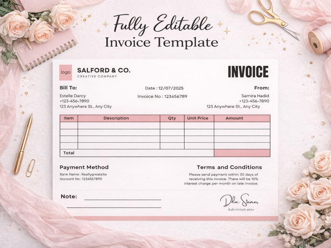 Editable Invoice Template for Google Docs, MS Word & Excel | Small ...