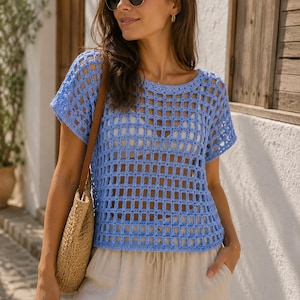 Modello per top a rete all'uncinetto in PDF + video tutorial, cardigan estivo boho da spiaggia facile da realizzare, adatto ai principianti
