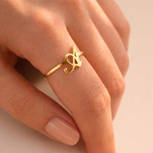 Anillo con inicial, ajustable, de acero inoxidable dorado, personalizado de la A a la Z, regalo para ella, anillo minimalista.