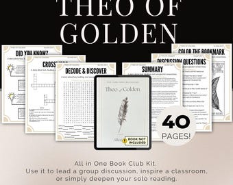Guía de discusión para clubes de lectura de Theo of Golden de Allen Levi - Juegos para clubes de lectura - Actividad para clubes de lectura - Kit de actividades para clubes de lectura - Guía para grupos de lectura