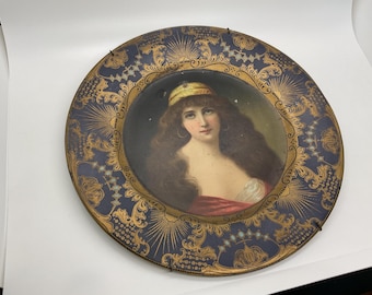 Vienna Tin Art Plate with lady in hoop earrings