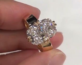 3 Karat Langer Kissen Moissanit Diamant Ring | 9Kt Gelbgold | Solitär Verlobungsring