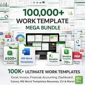 100K+ Excel Vorlagen Mega Bundle | Dashboard, Buchhaltung, Verkäufe, Rechnung, POS-Inventur, Business Tracker | Sofortiger Download digitaler Dateien