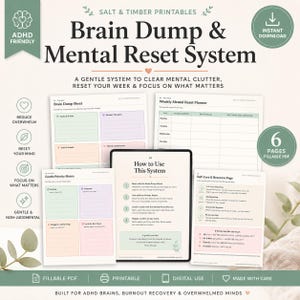Mind Reset Brain Dump Printable | ADHD Focus Planner | Mental Clarity Worksheet | Stress & Overwhelm Organizer