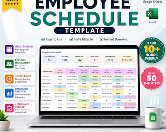 Modelo de Escala de Funcionários | Planejador de Turnos em Excel e Planilhas Google, Escala de Trabalho da Equipe, Horário de Funcionários Editável 2026