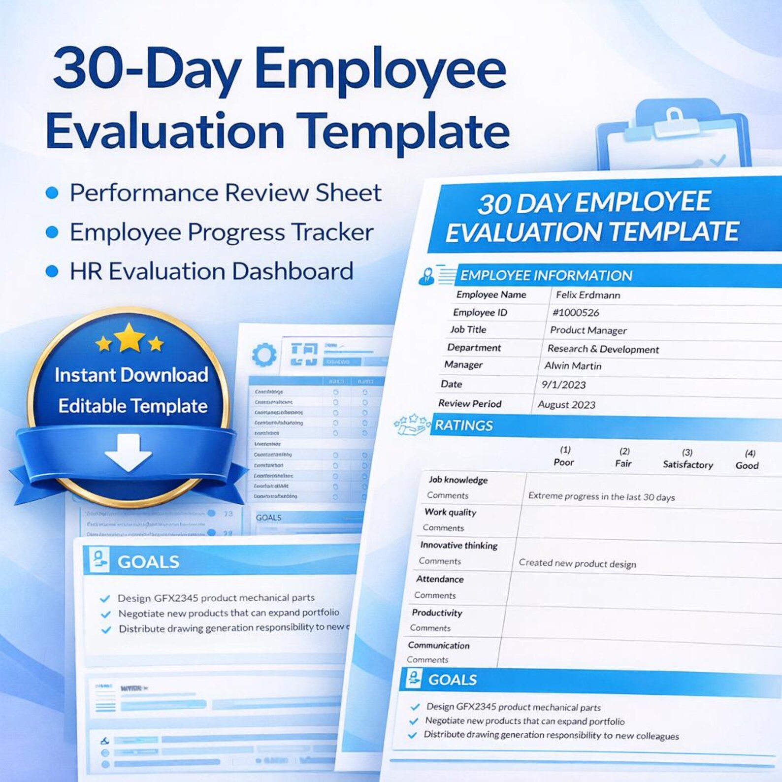 30-day Employee Evaluation Template, Performance Review Sheet, Employee ...