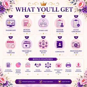 Wedding Planner Spreadsheet, Wedding Budget Tracker, Guest List RSVP, Vendor Tracker, Timeline, Seating Plan Excel Template image 3
