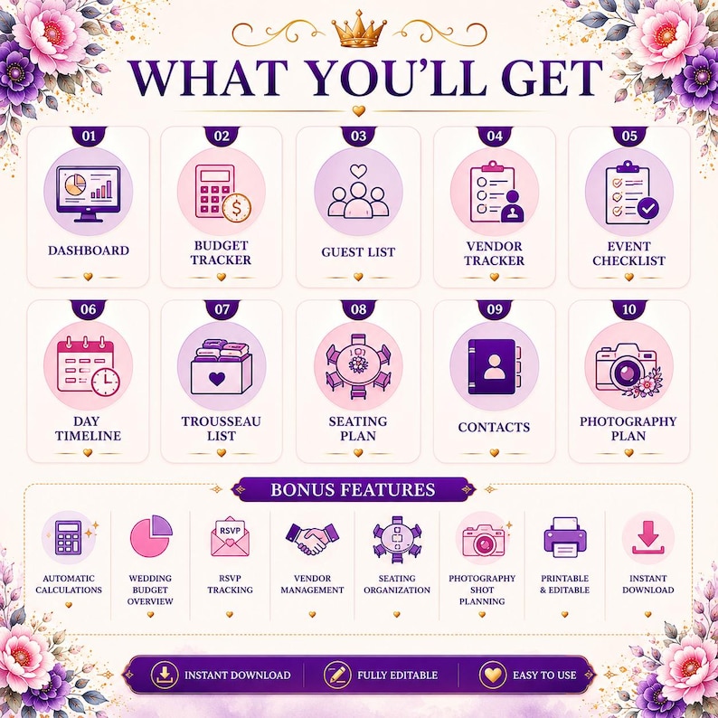 Wedding Planner Spreadsheet, Wedding Budget Tracker, Guest List RSVP, Vendor Tracker, Timeline, Seating Plan Excel Template image 3