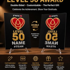 LEVEL 50 - 0 TIKTOK Letrero de placa de premio de doble cara invertida