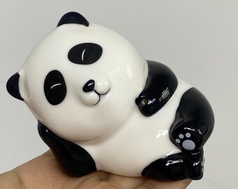 Ceramic Panda Tea Pet Glossy White Black Sleeping Panda Figurine Desk Decor