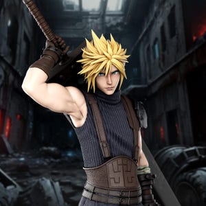 Cloud Strife STL File Buster Sword Hero Display Statue