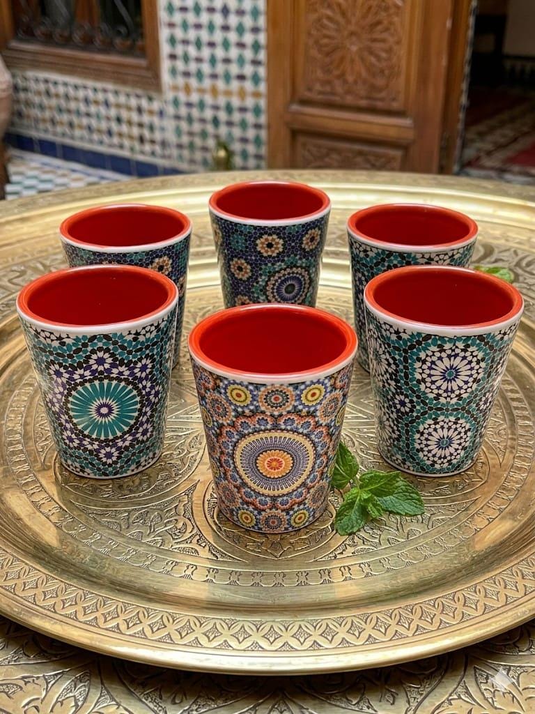 Lot de 3 verres céramique du Maroc motif à pois fabrication à la main