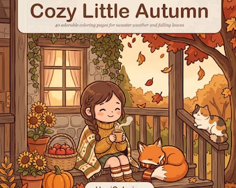 Printable Fall Coloring Pages with 40 Pumpkins, Leaves and Forest Animals, Instant PDF Download