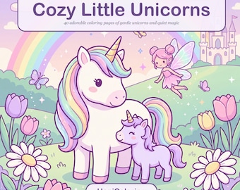 Printable Unicorn Coloring Pages with 40 Rainbows, Fairies and Castles, Instant PDF Download