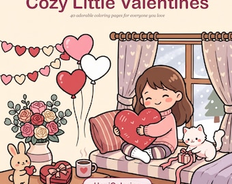 Printable Valentine Coloring Pages with 40 Cozy Hearts and Sweet Moments, Instant PDF Download