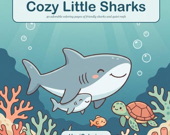 Printable Shark Coloring Pages with 40 Ocean Friends and Coral Reefs, Instant PDF Download