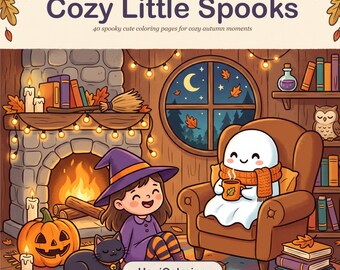 Halloween Coloring Pages, Cozy Ghosts, Witches, Spooky Activity Book (PDF Download)