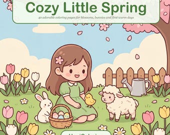 Printable Spring Coloring Pages with 40 Easter Bunnies, Chicks and Flowers, Instant PDF Download
