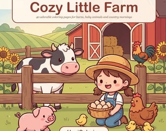 Printable Farm Coloring Pages with 40 Cows, Piglets, Ponies and Barns, Instant PDF Download