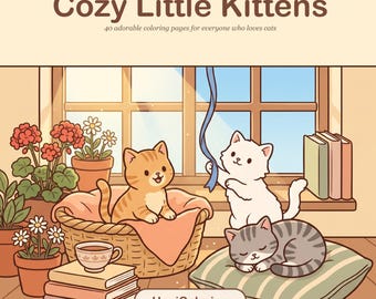 Printable Cat Coloring Pages with 40 Cozy Kittens and Sleepy Moments, Instant PDF Download