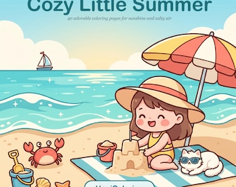 Printable Summer Coloring Pages with 40 Beaches, Sandcastles and Sea Life, Instant PDF Download